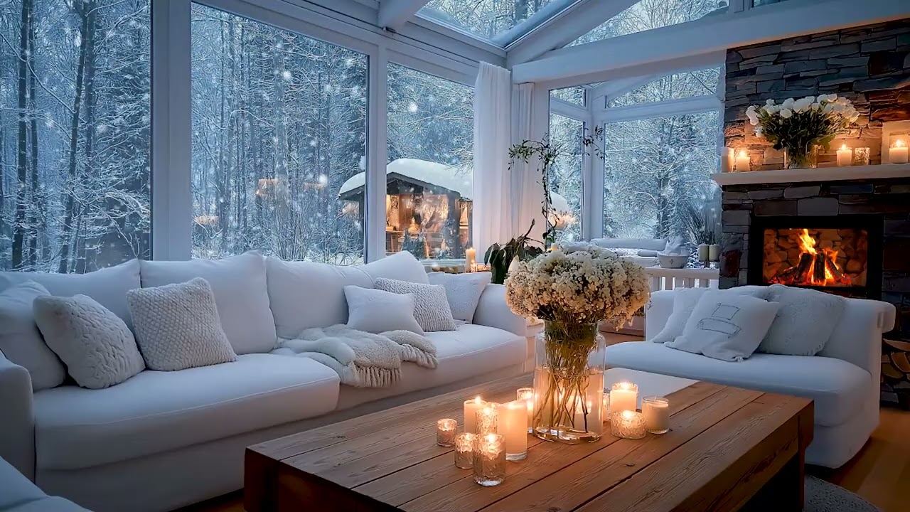 🌙❄️ When Your Thoughts Won’t Slow Down | Cozy Winter Piano, Warm Fire & Quiet Snow | Winter Room
