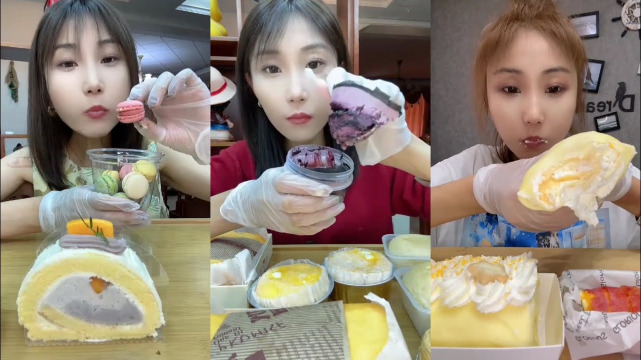 Mukbang Asmr | 🫐Berry Cake,Towel Roll Cake,🍡Mochi,Crepe Cake,🍰Mini Cake