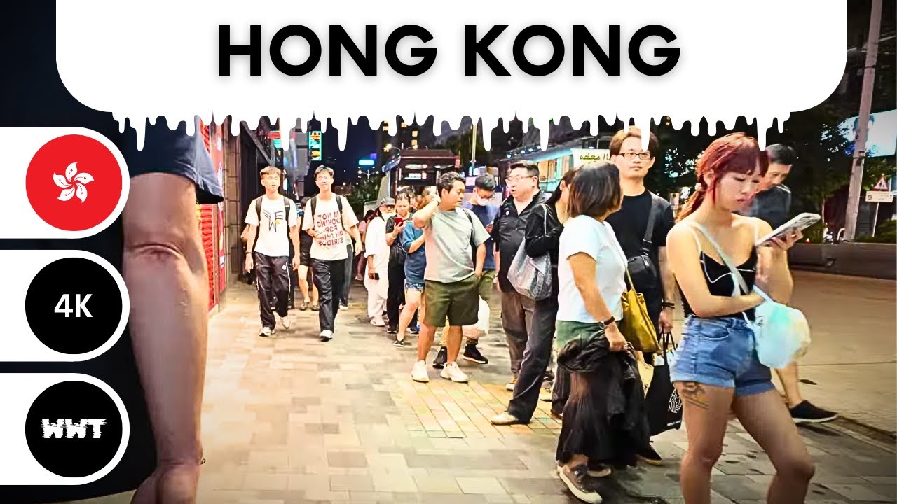 Walking on Nathan Road and Kowloon Park at Night in 4K - Hong Kong City Ambience