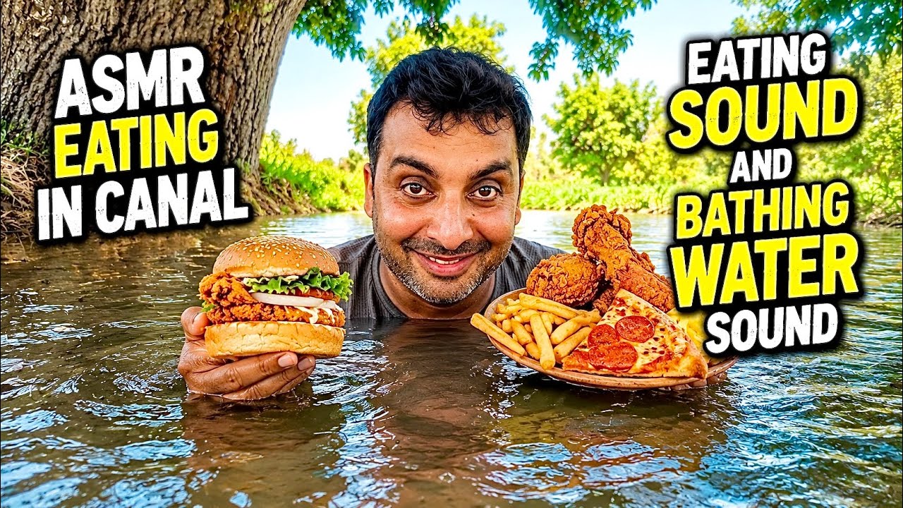 🌊 Extreme ASMR Canal Mukbang | Burger, Pizza, Fries & Crispy Chicken Eating Sounds 🤤🔥| Insane water 
