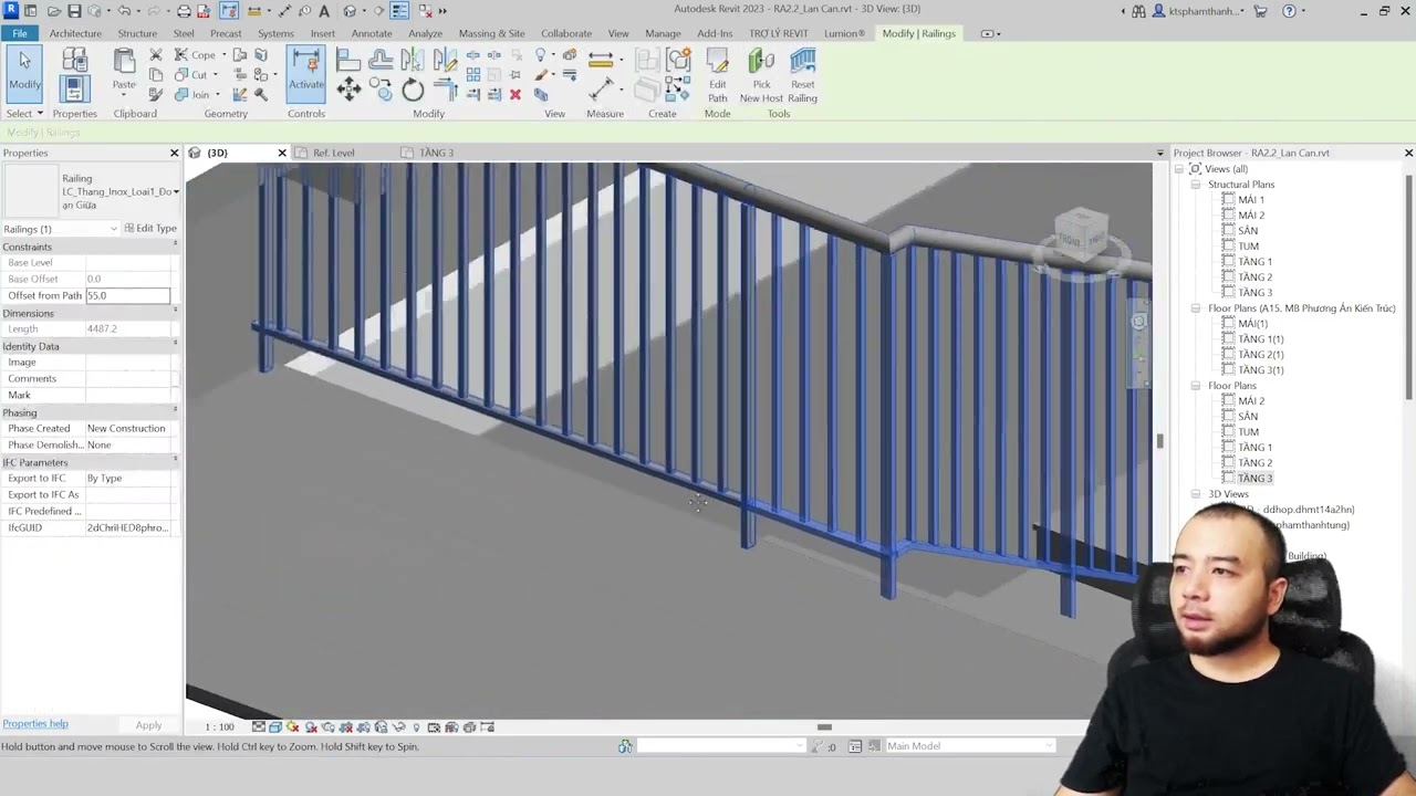 #25.3. Xử lý lan can đoạn cuối  | Tự học Revit 2023