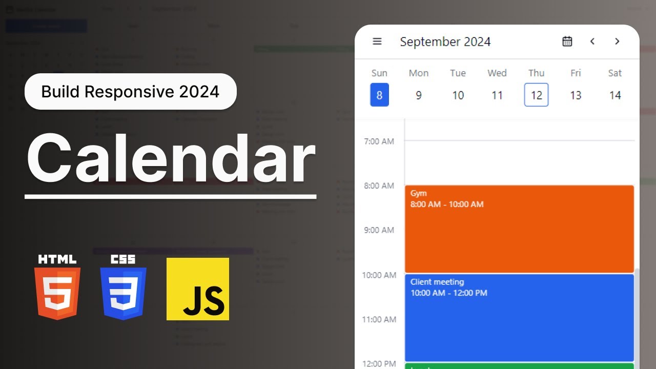 Build a Responsive Calendar App with HTML, CSS and Javascript | Tutorial 2024