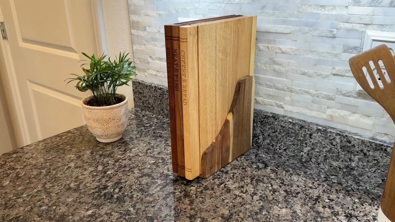 Набор разделочных досок NEDVI из 3 предметов с подставкой | Высококачественная древесина акации и...