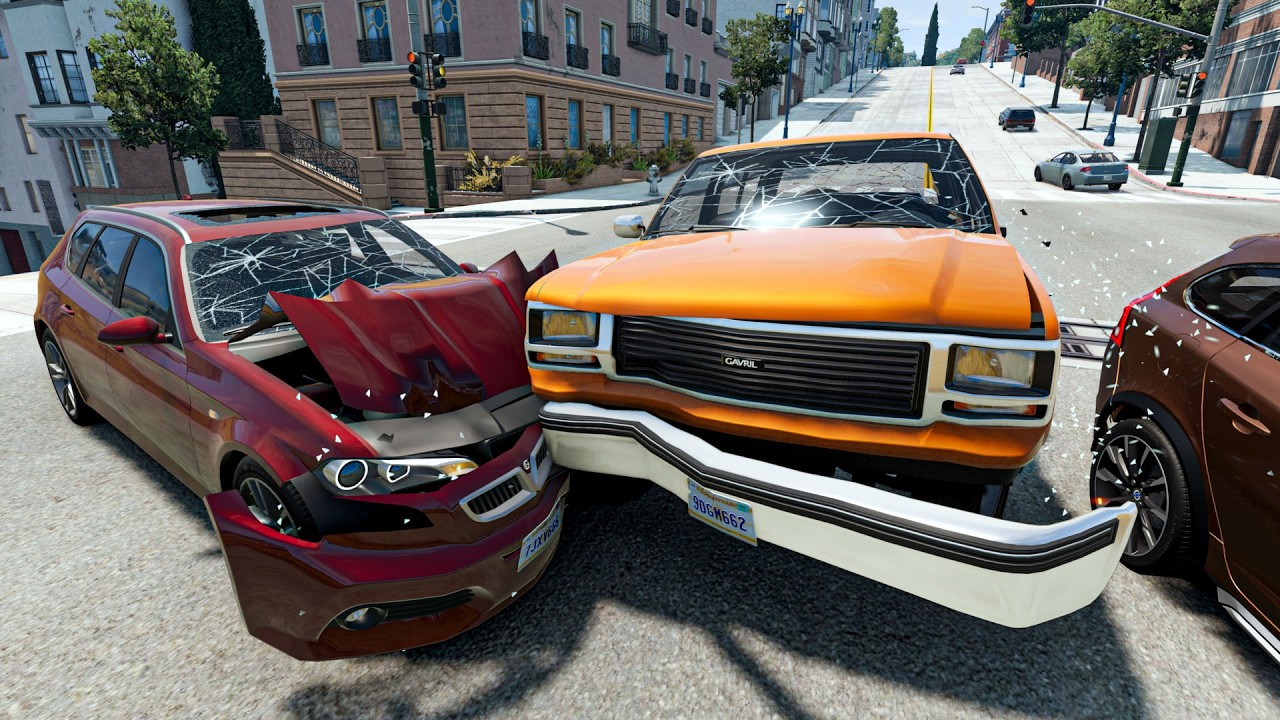 Beamng High Traffic Car Crash #9 | Volvo V60 Spins Out - Game Simulation