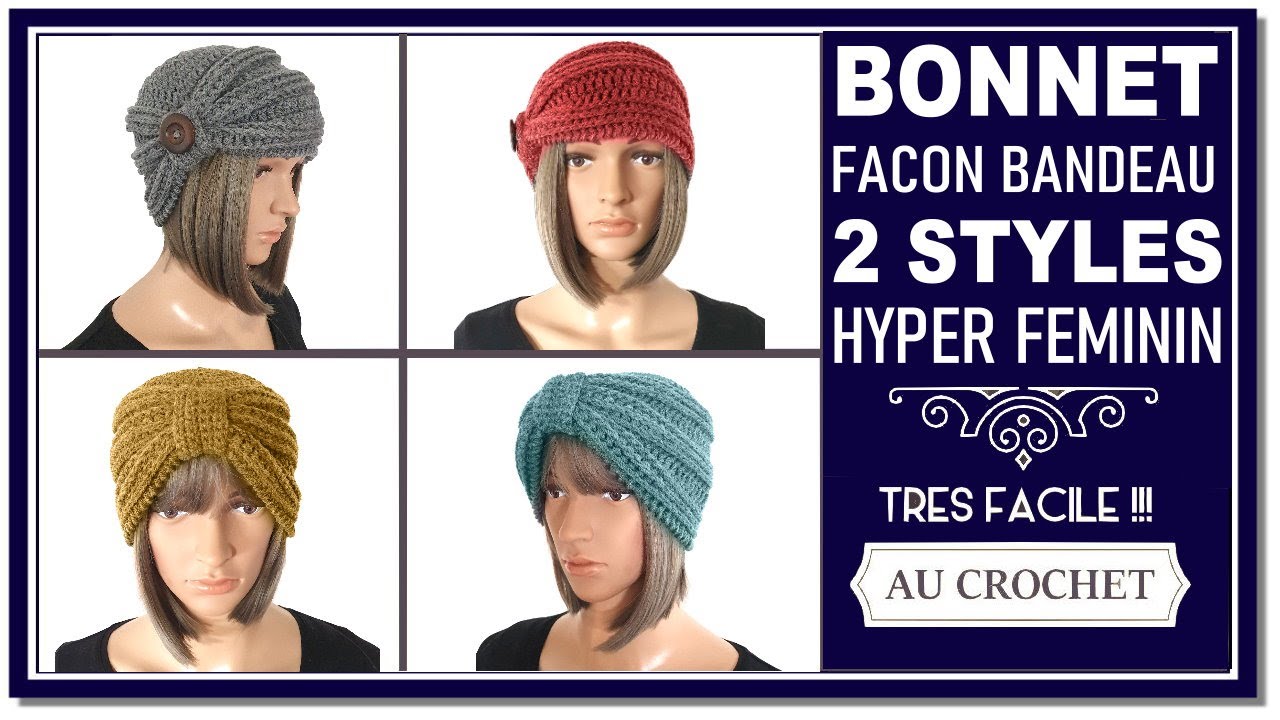 Comment faire un bonnet / bandeau pour femme, 2 styles au crochet,  tuto pas à pas facile débutante