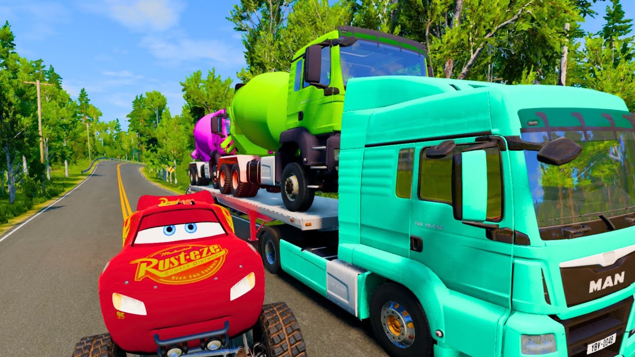 Flatbed Truck McQueen | Transportation with Truck - Pothole vs Car #6 | BeamNG.Drive Gameplay