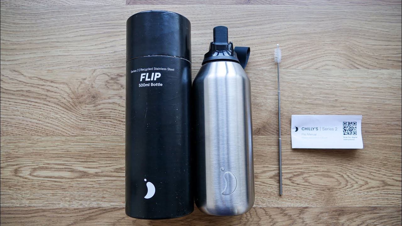 Chilly's Series 2 Flip Reusable 1000ml 90% Recycled Stainless Steel Water Bottle Unboxing