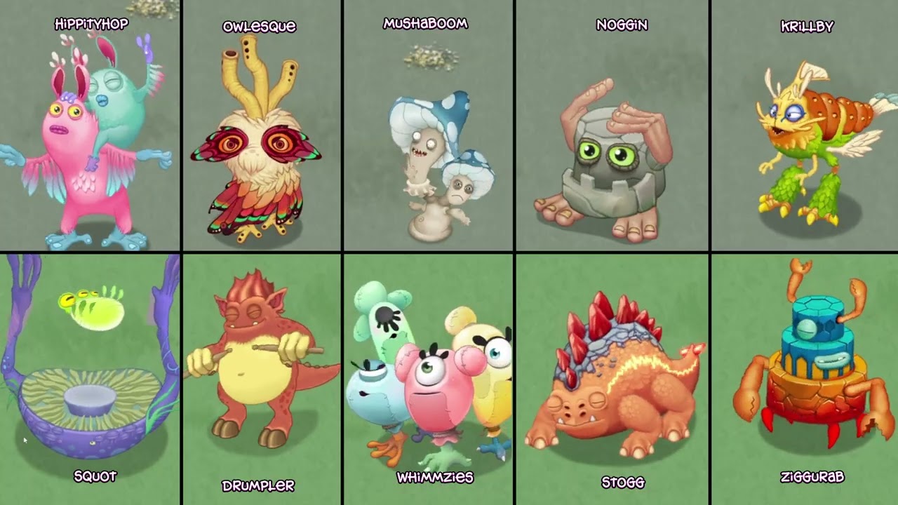 Faerie Island (Owlesque Update) but Each Monster is Zoomed in! My Singing Monsters