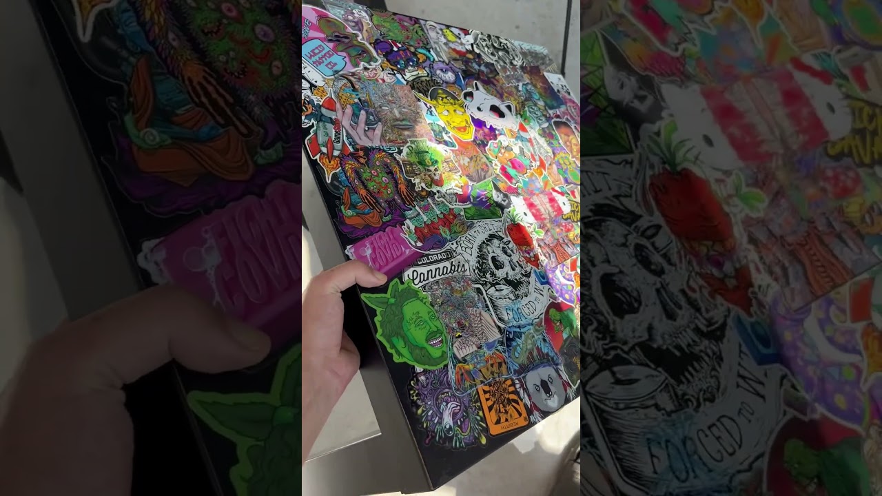 Stickerbomb table ‼️ insane we fully covered in 100+ #stickers #shorts