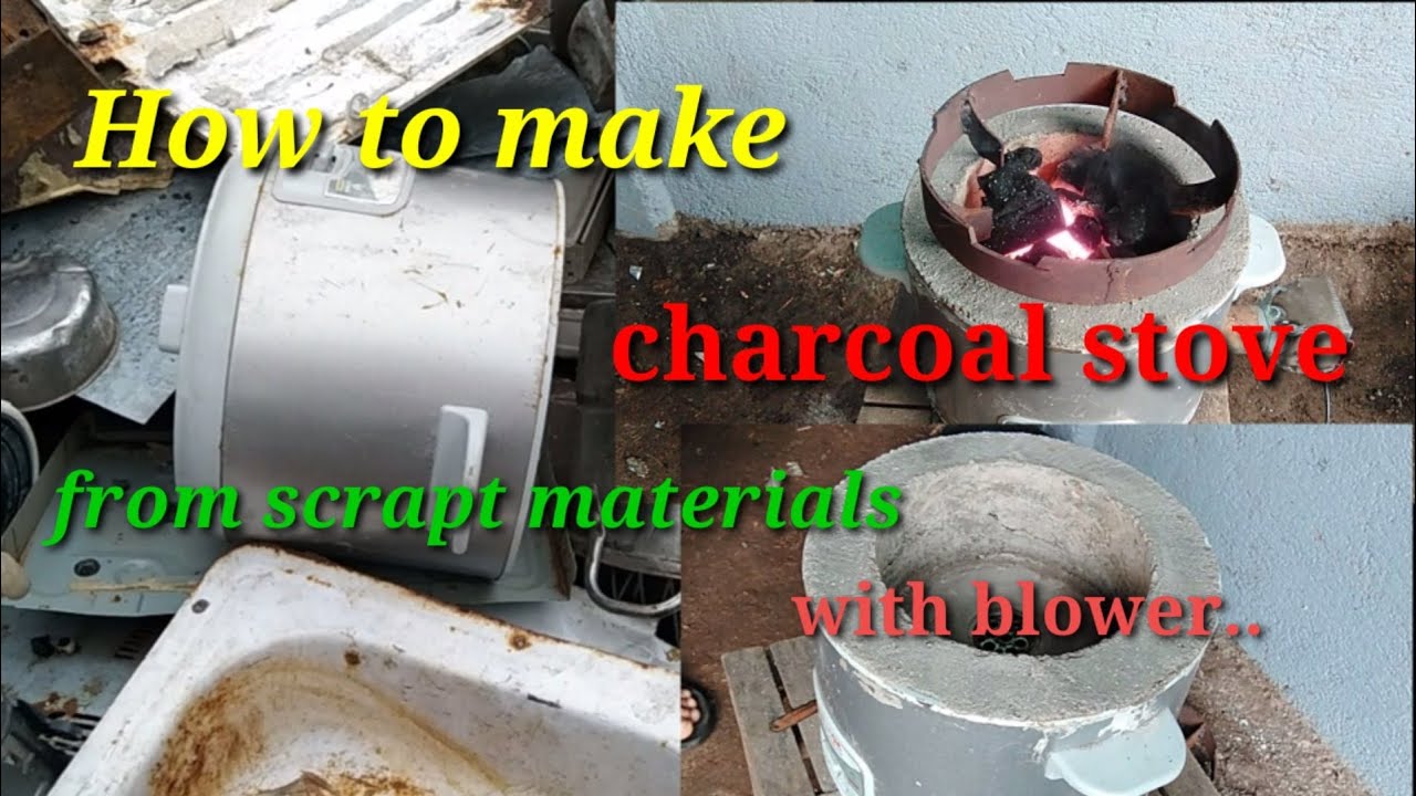 How to make charcoal stove from scrapt materials with blower//cement idea..