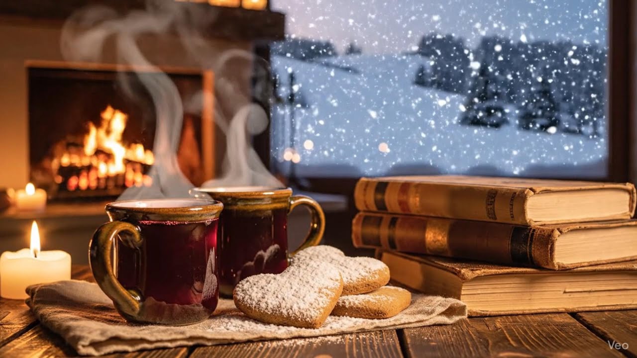 Cozy Winter Window & Fireplace Ambience ❄️ For Working, Studying, Reading & Relaxing  1 Hour