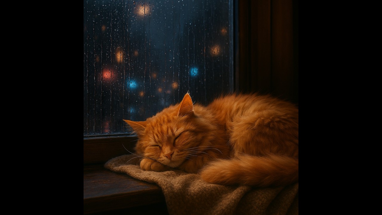 Cat Purring ASMR for Deep Sleep & Anxiety Relief 🐈🌧️ 1 Hour Heavy Rain & Cozy Room