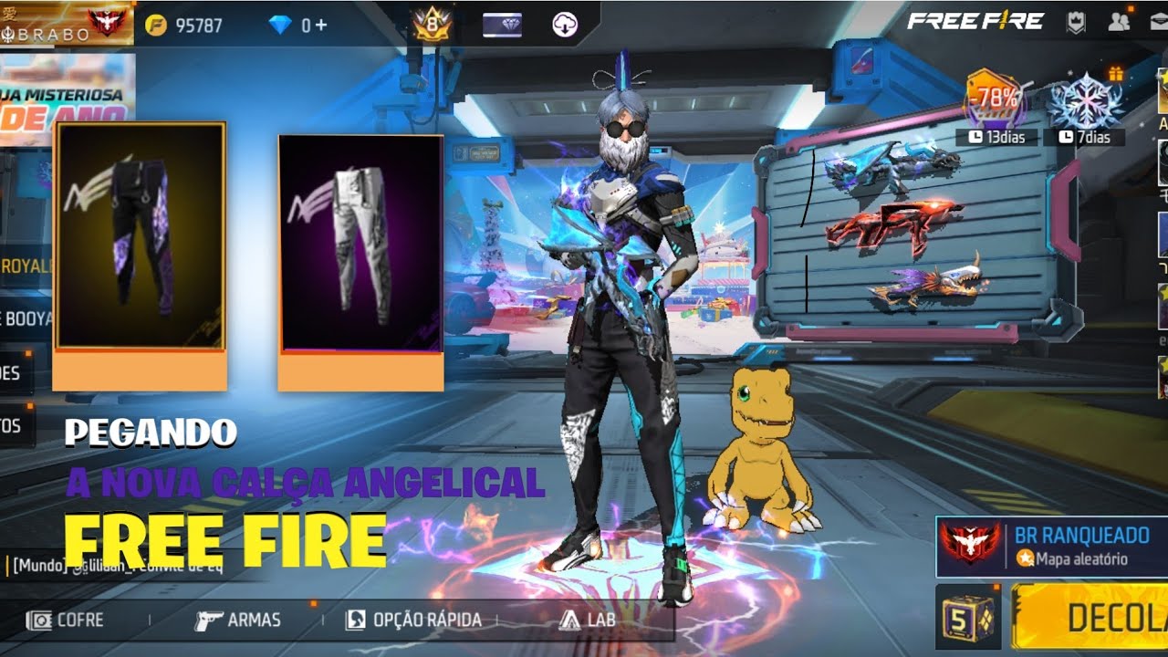 FREE FIRE TENTANDO PEGAR A NOVA CALÇA ANGELICAL ROXA E A BRANCA !!!!