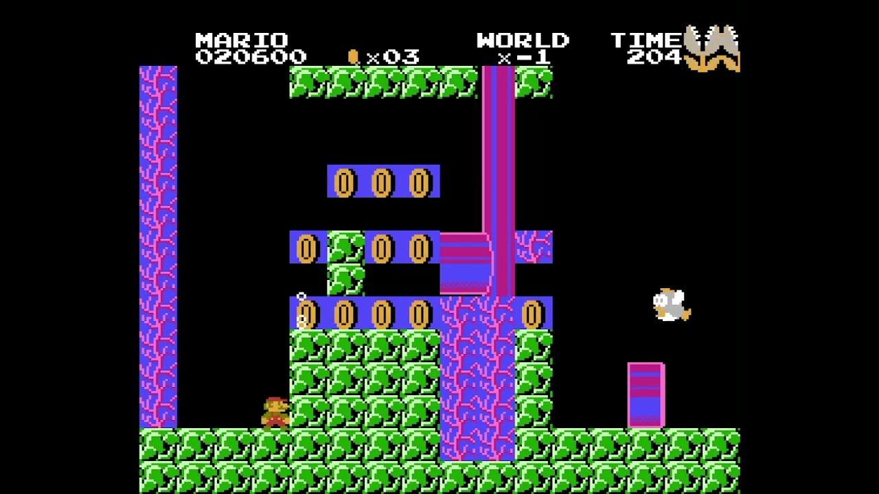 Super Mario Bros. glitch worlds—World x-1 (41-1), with code EXPOLS