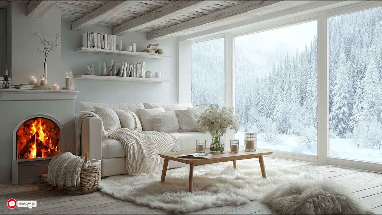 Soft Piano Echoing Through A Warm Winter Room As The Fireplace Glows Quietly