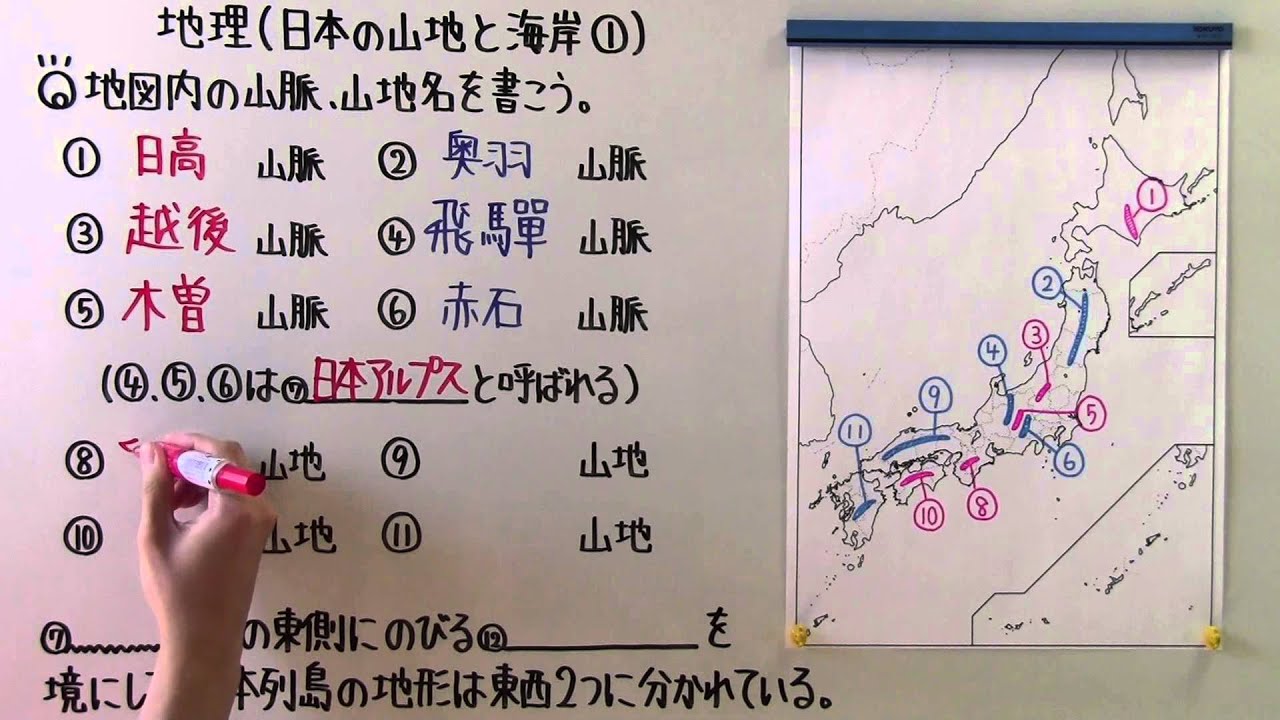 【社会】　　地理－３７　　日本の山地と海岸①