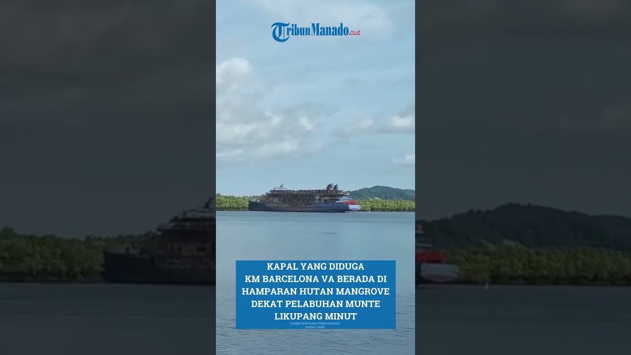 KAPAL YANG DIDUGA KM BARCELONA VA BERADA DI HAMPARAN HUTAN MANGROVE DEKAT PELABUHAN MUNTE MINUT