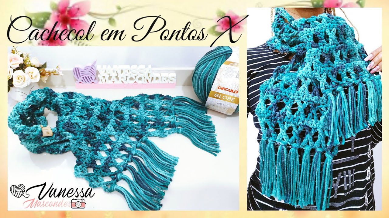 🧣Cachecol em Crochê com pontos X. 🧶 @Vanessa Marcondes
