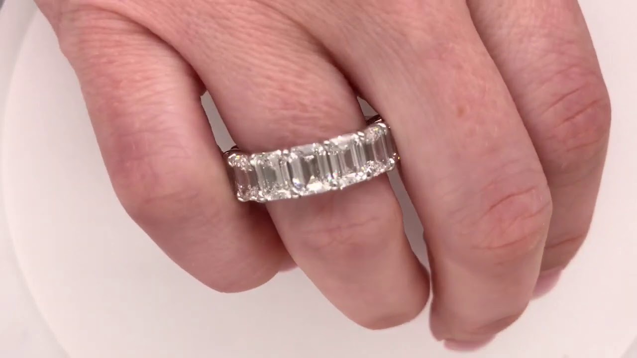 Emerald Cut eternity band custom used three-quarter carat each GIA certified colorless flawless