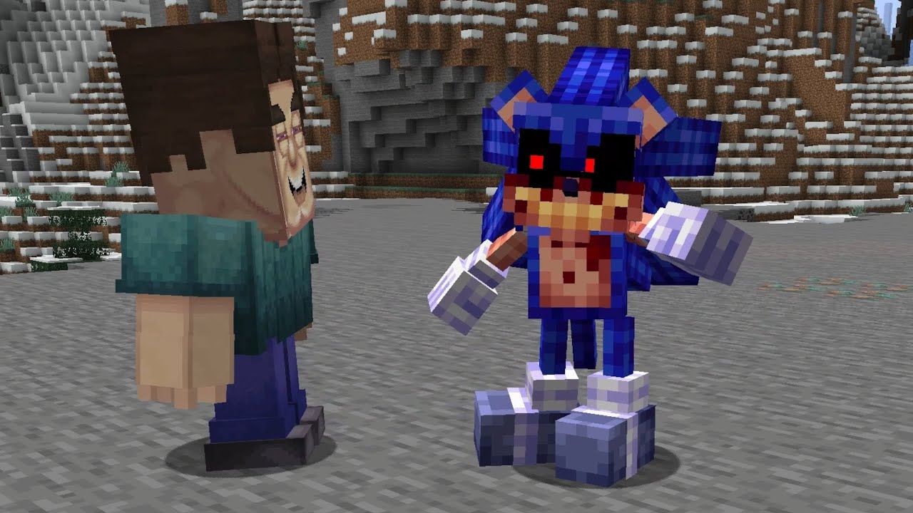 Grotesque Steve gets slain by Sonic.EXE