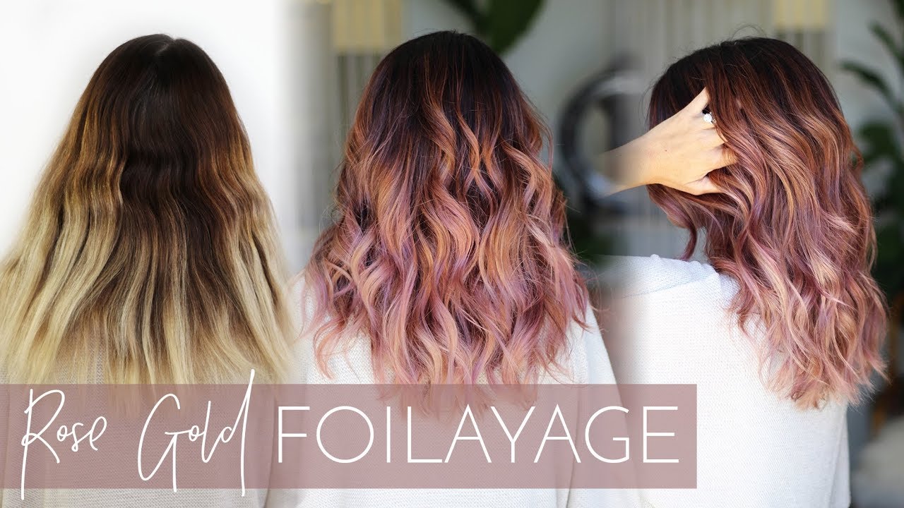 Rose Gold Balayage - How to Cover Gray while also doing a Foilayage (easy technique!)