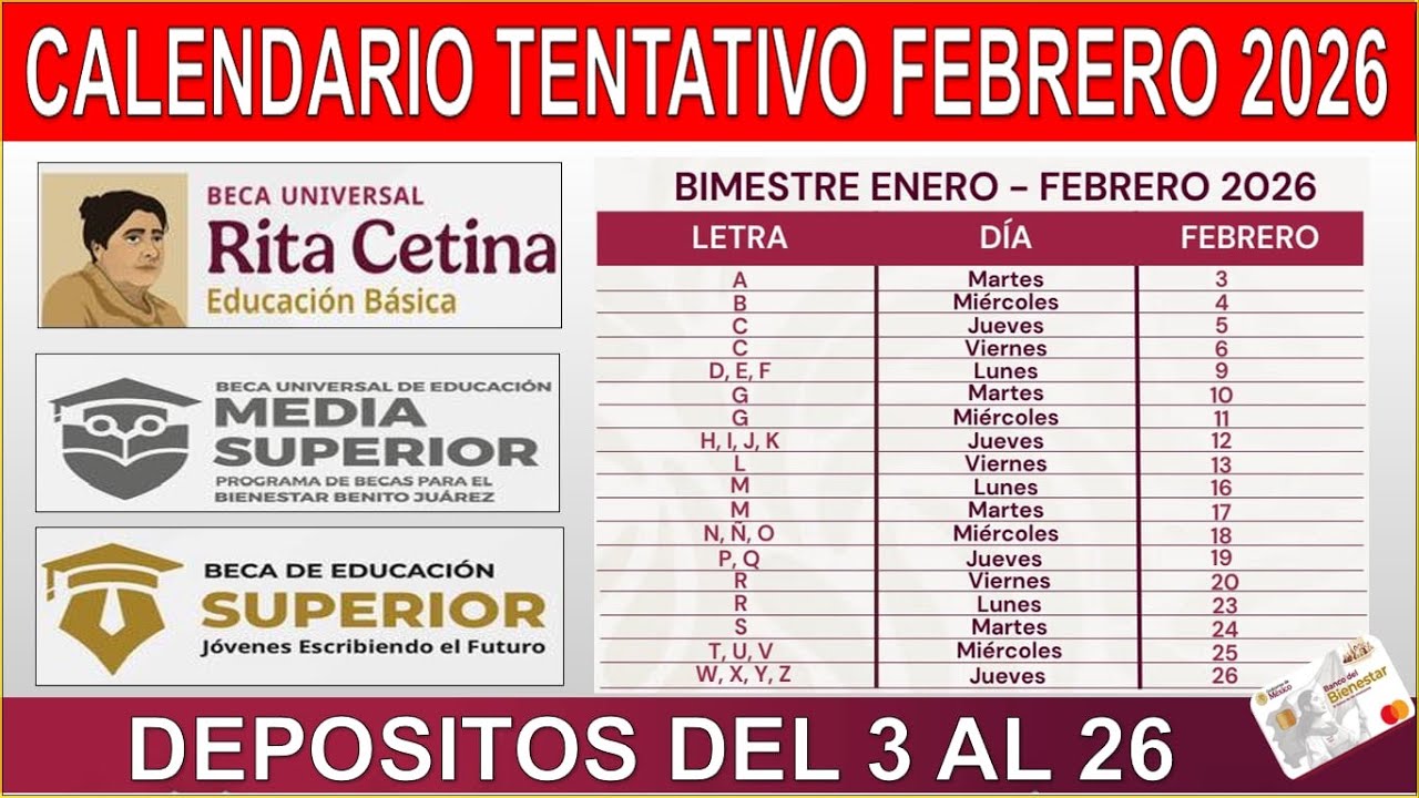 📢Calendario Pagos Beca Rita Cetina y Benito Ju&aacute;rez Febrero 2026  💸 TENTATIVO Deposito 3 - 26 EN VIVO