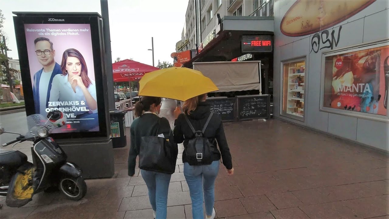 Rainy afternoon walk in Hamburg St. Pauli Reeperbahn, red light district with City Ambience & Sounds
