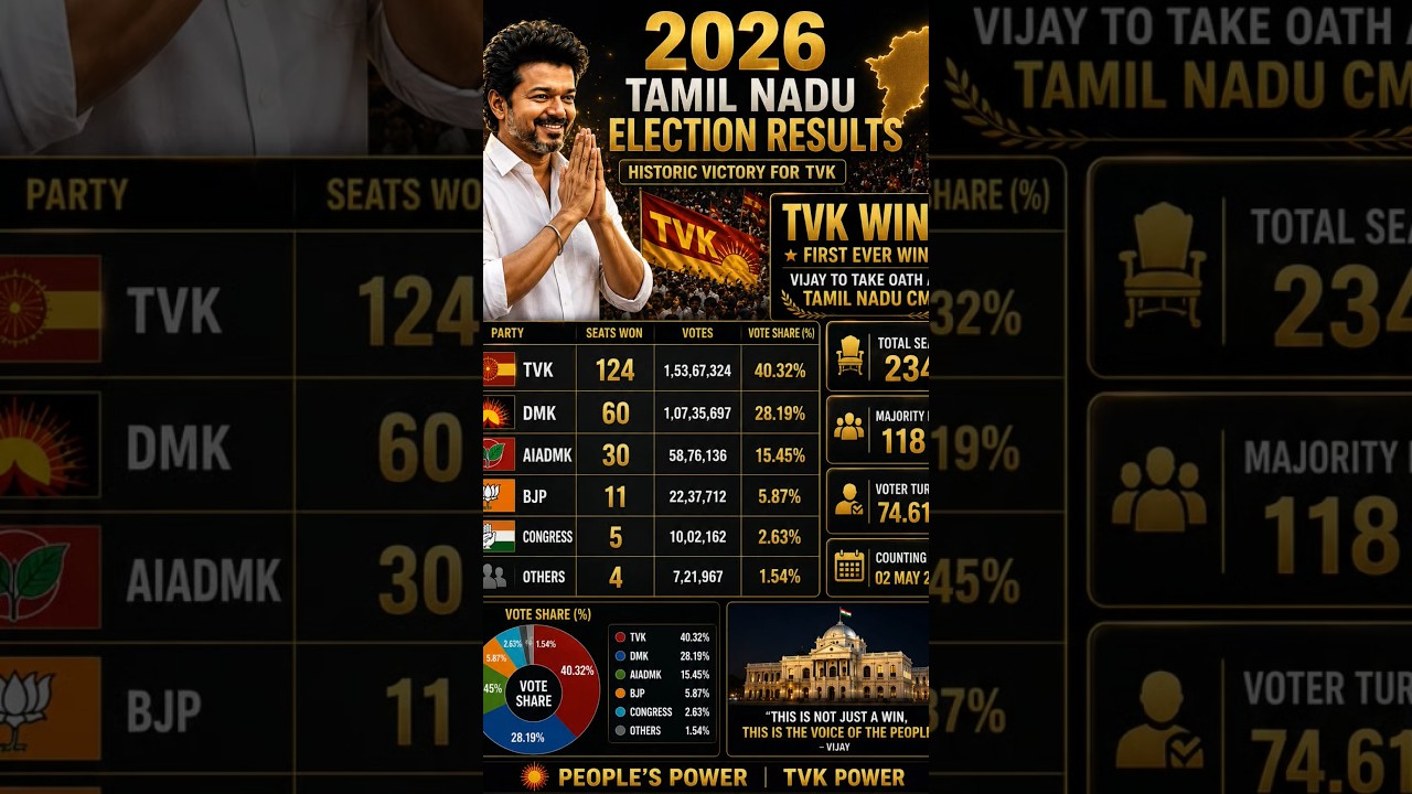 😱😱TVK Wins Tamil Nadu Election 2026 Vijay CM Victory | Full Election Results #TVK #Vijay