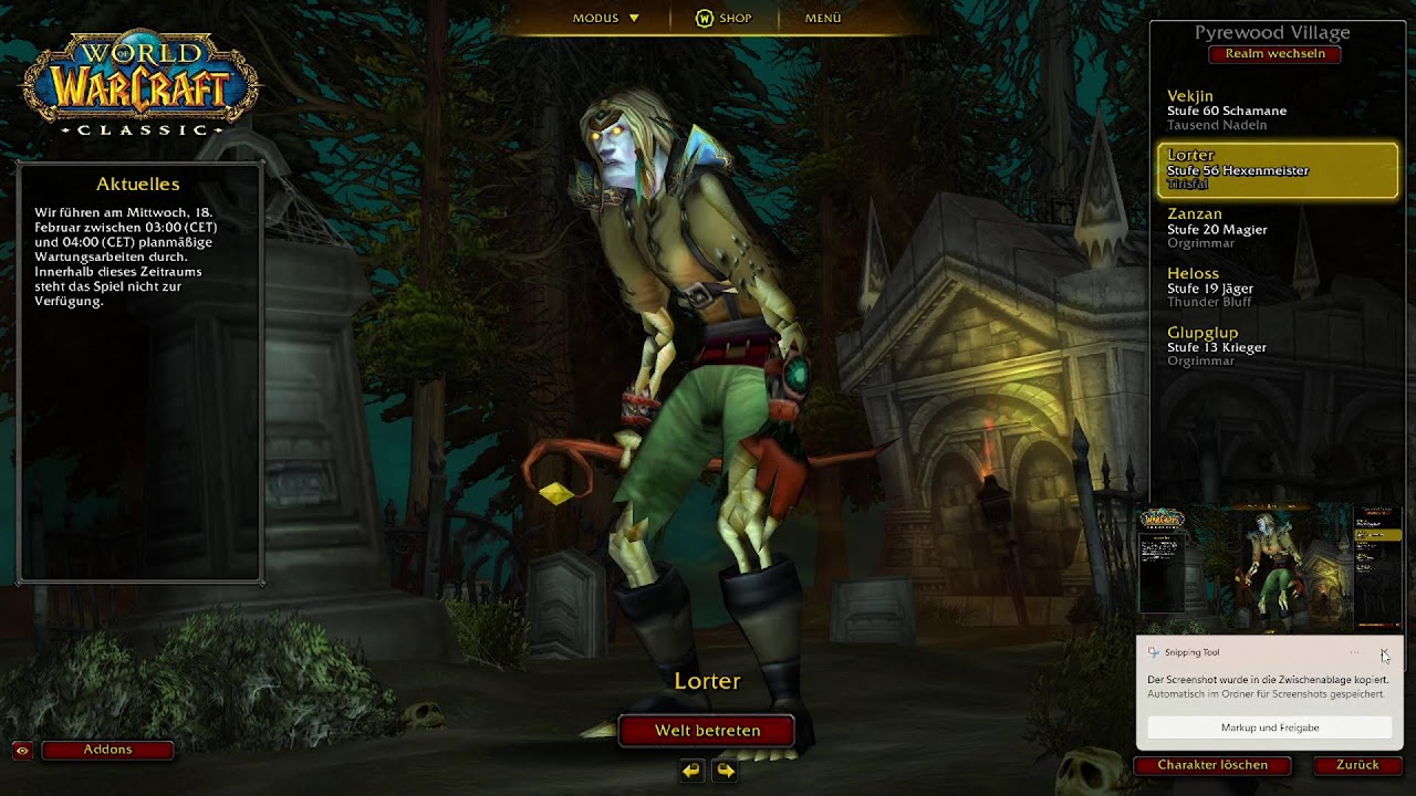 Playing WoW ( Classic  ) Undead Warlock ( GER ) Doing 1 Level a day ( Day 55 )