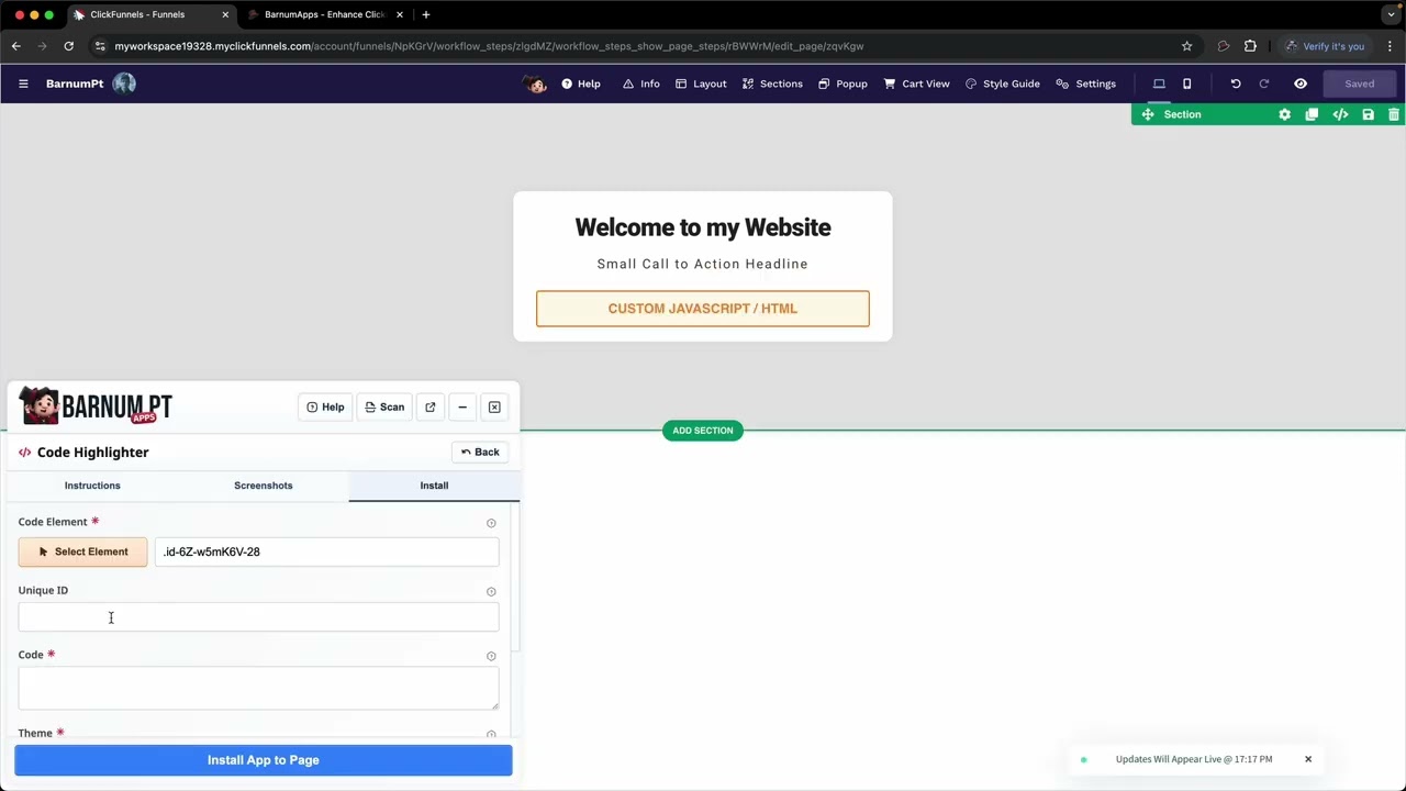 Code Highlighter Embed - BarnumPT Apps for #clickfunnels
