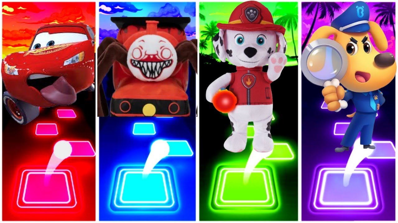 McQueen  - Choo choo Charles  - Paw Patrol  - sheriffs  Laborador  -  Tiles Hop Edm Rush Game.