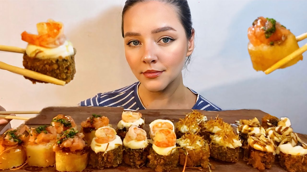 ASMR SUSHI HOT ROLL ESPECIAIS CAMARÃO, SALMÃO E GORGONZOLA *SEM FALAS* MUKBANG BRASIL | CAMILE ASMR