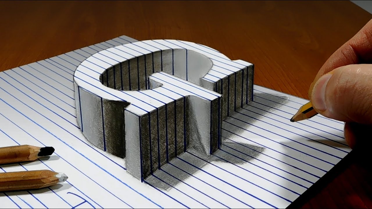 Draw a Letter G on Line Paper   3D Trick Art