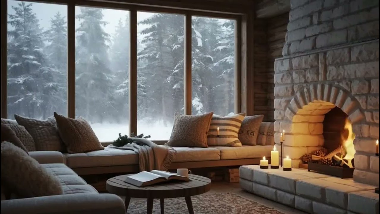 Peaceful Fireplace & Soft Piano Music 🎵 Cozy Winter Night Ambience for Sleep and Relaxation