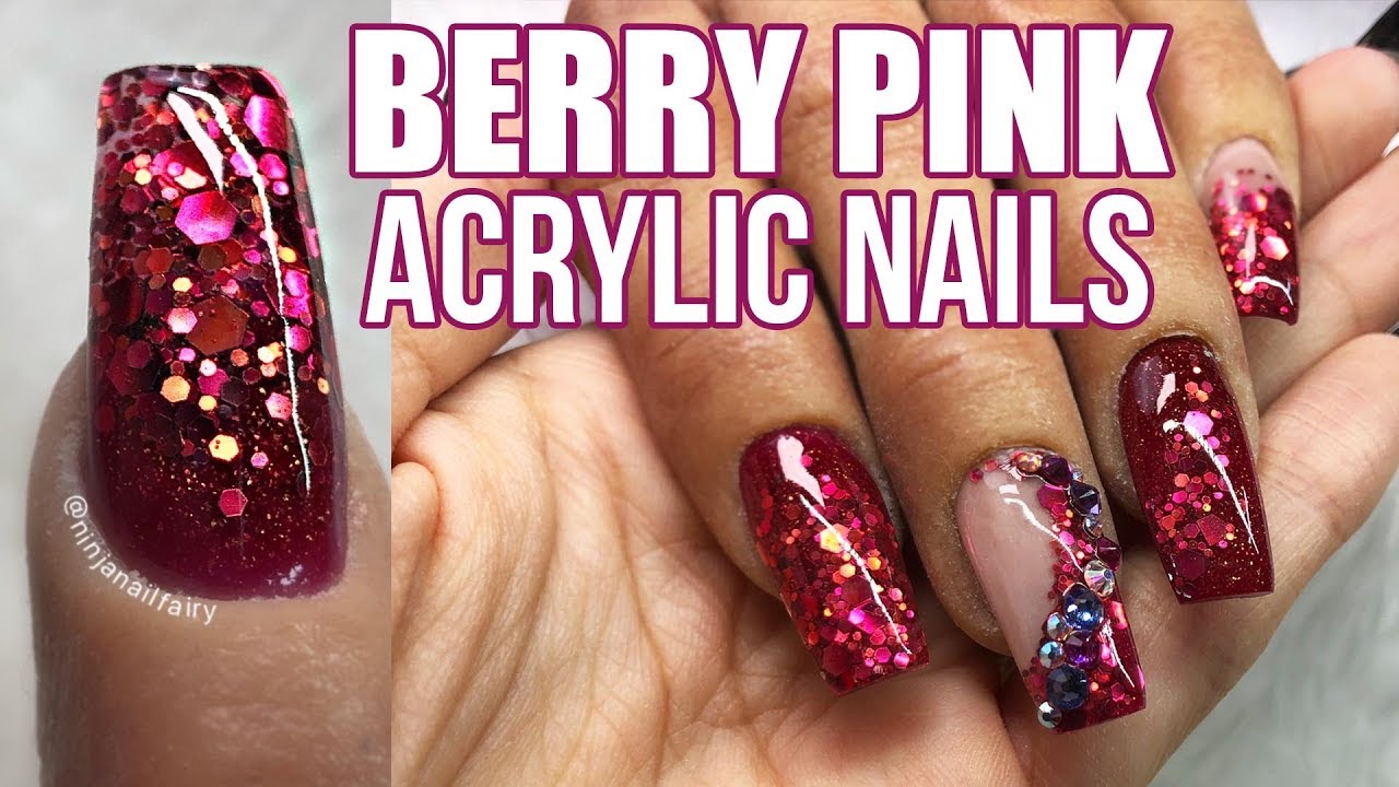 BERRY BLAST ACRYLIC NAILS | SHORT RED GLITTER NAILS