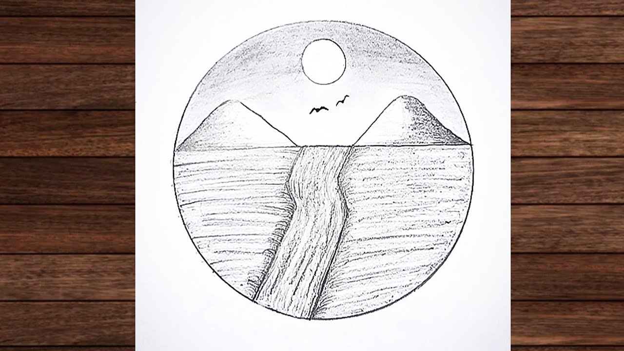 Easy circular drawing of a beautiful landscape