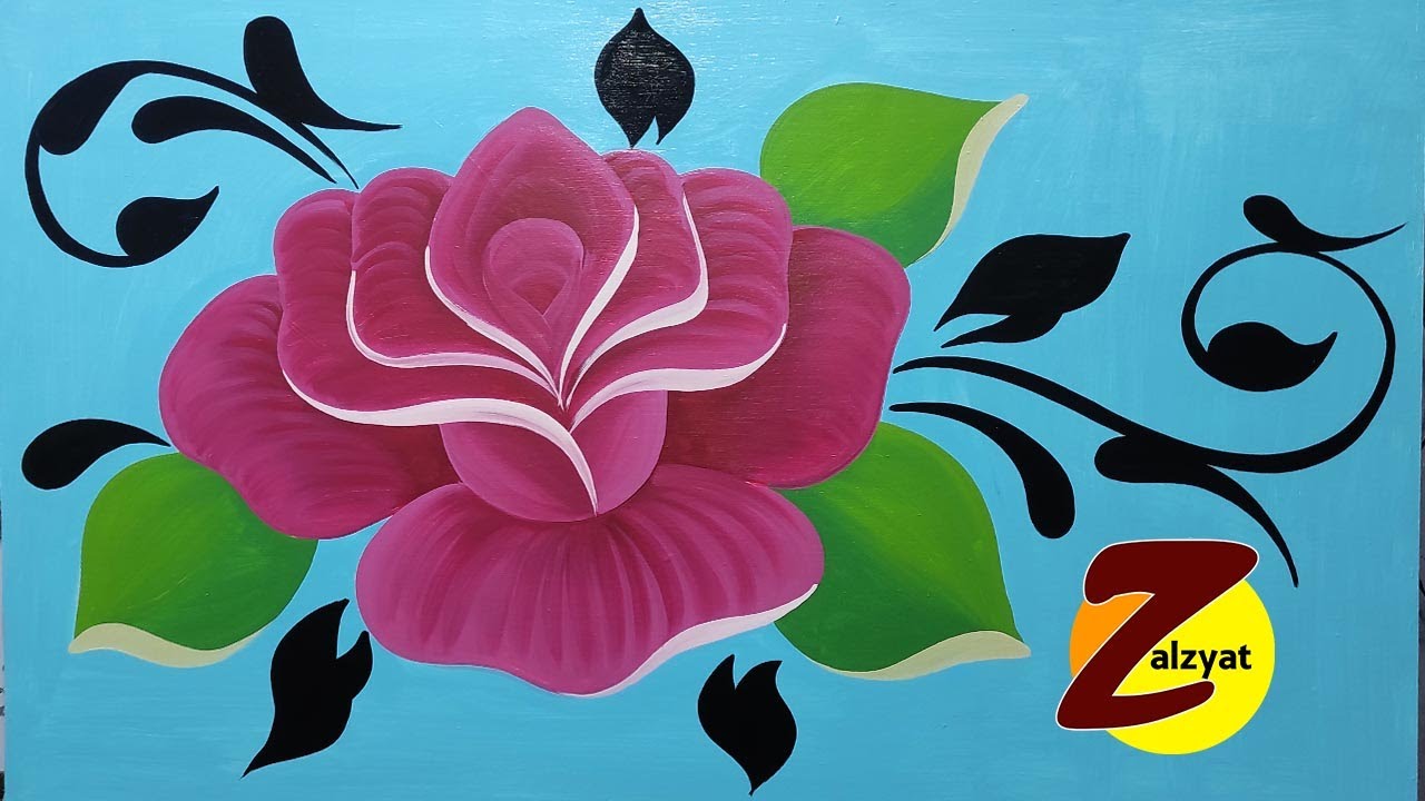 أسهل طريقة لرسم وردة سهلة جدا- acrylic painting