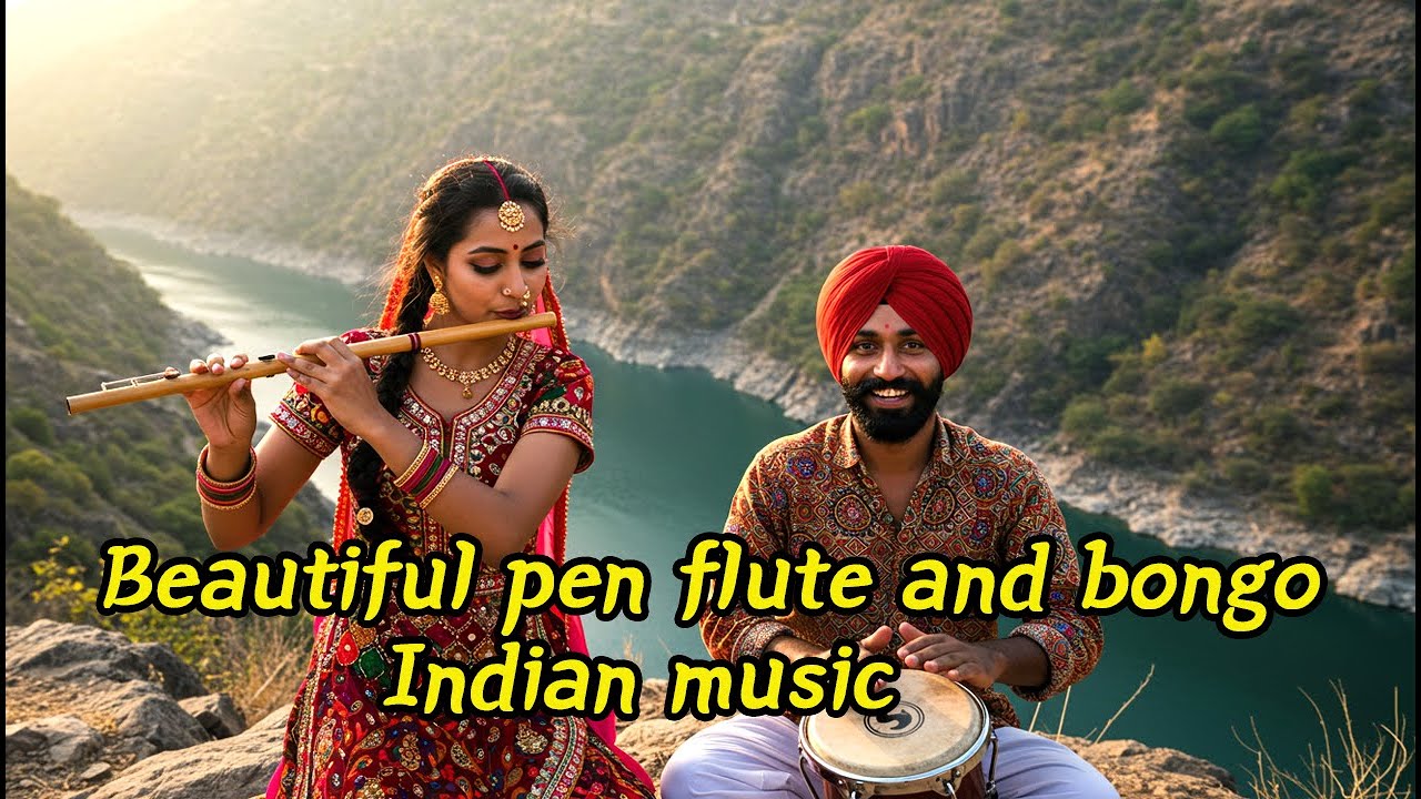 Beautiful pen flute, bongo Indian music