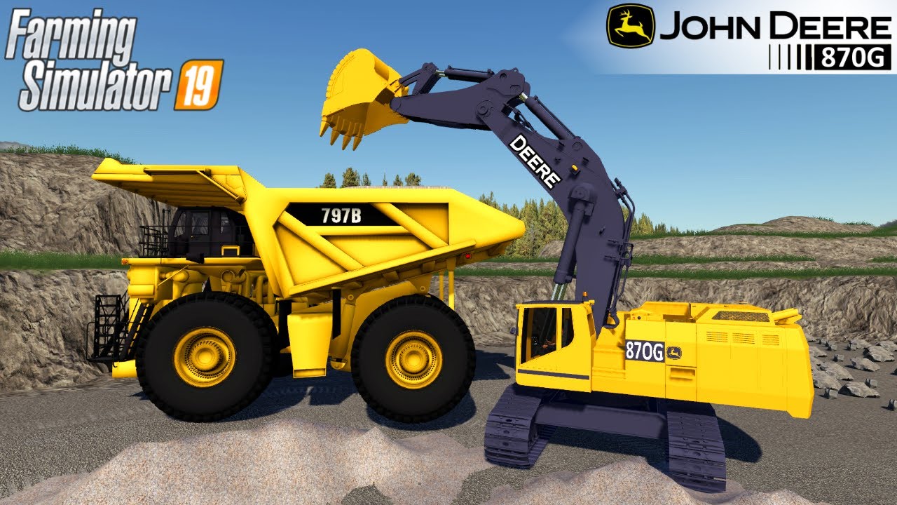 Farming Simulator 19 - JOHN DEERE 870G Excavator Loads a Caterpillar 797B Giant Dump Truck