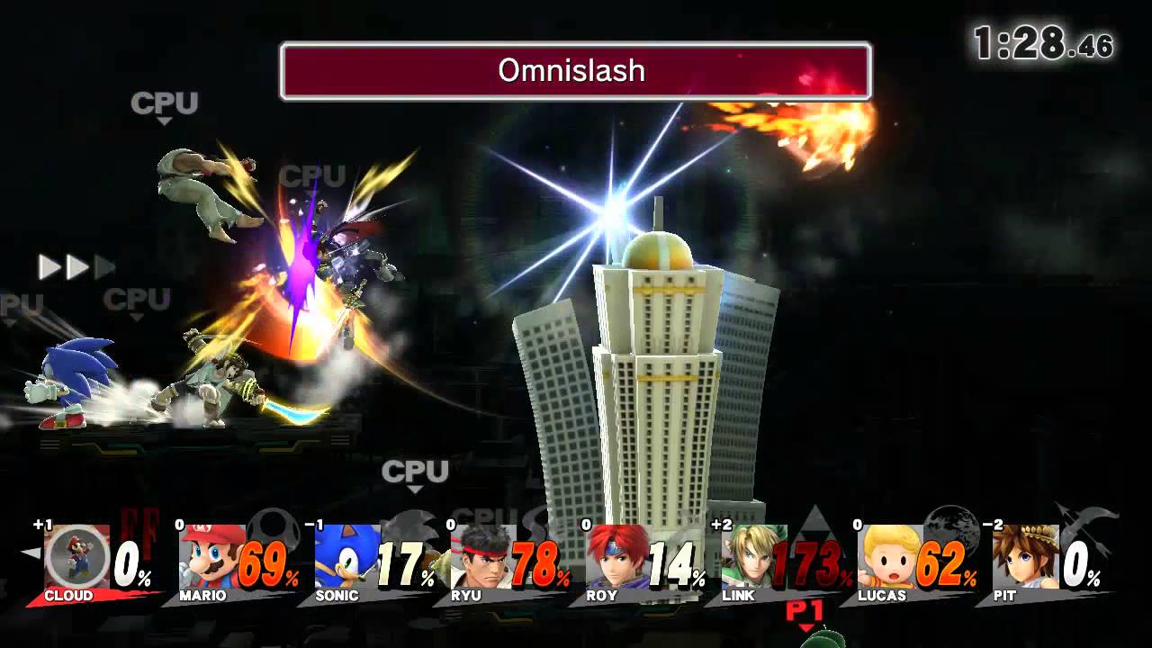 Super Smash Bros Wii U Cloud vs. Mario vs. Sonic vs. Ryu vs. Roy vs. Link vs. Lucas vs. Pit