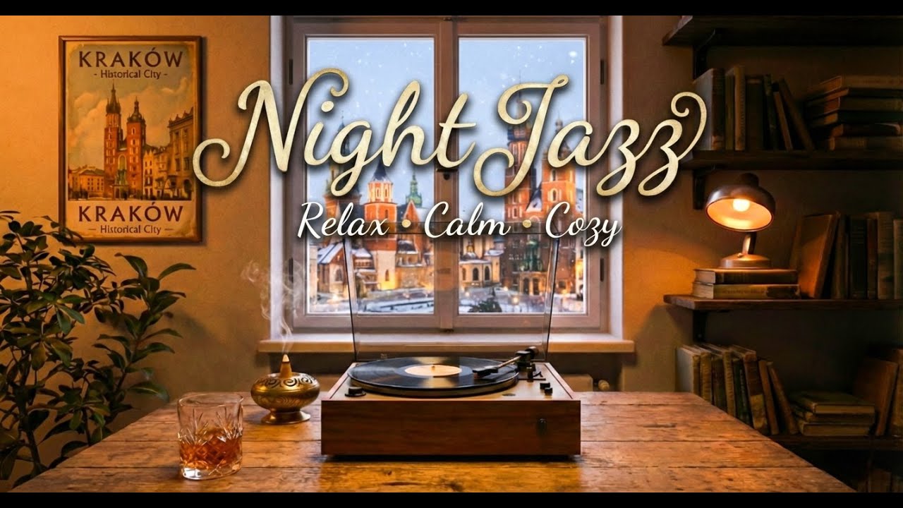 Cozy Winter in Krakow Old Town - Soft Vintage Jazz & Heavy Snow | Calming Music for Stress Relief