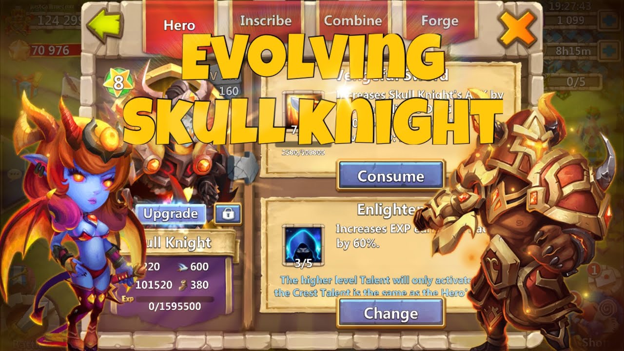 castle clash: Evolving Skull Knight at level 200 | First 10/10 Hero
