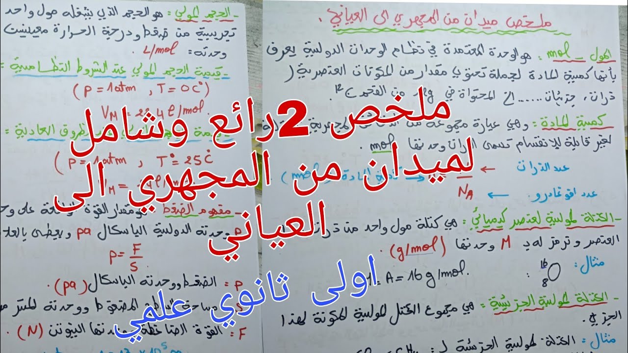 ملخص 2رائع لميدان من المجهري الى العياني فيزياء اولى ثانوي علمي