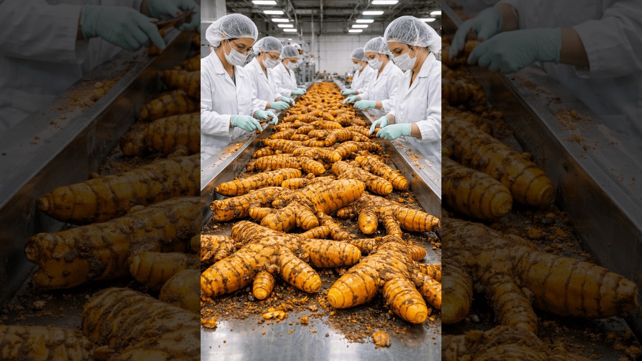 Full: The process of growing, harvesting, and producing turmeric starch. The entire process.