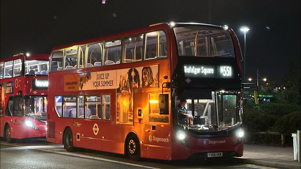 *(A13)/Late night thrash* | Journey on route N551 | Stagecoach London 11027 YX68UKM |  Smart Hybrid