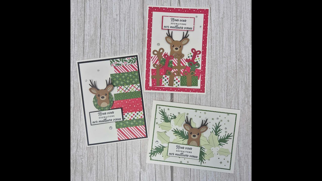 Live 17 déc - plaisirs de renne Stampin'Up! 3 cartes faciles