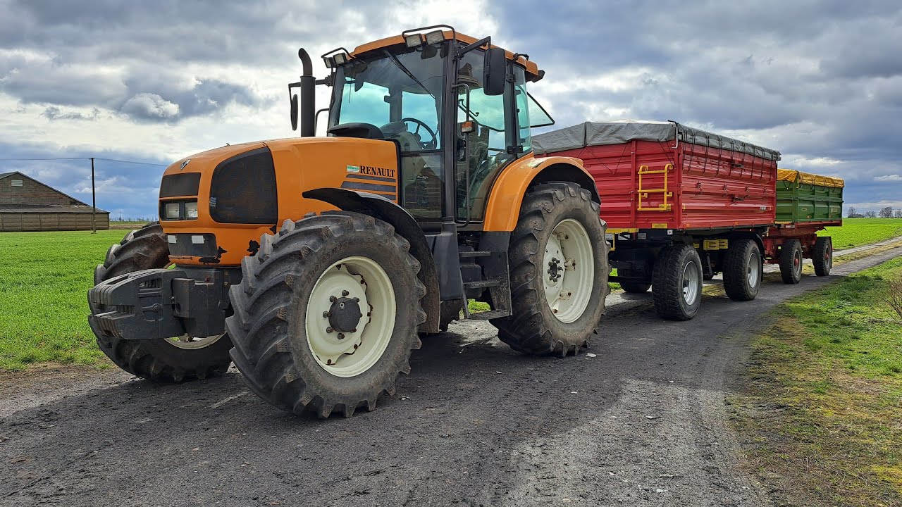 Załadunek zboża na patencie. Renault Ares 630RZ MetalFach T711/1 Autosan D-55 Valtra A83 Quicke 240P
