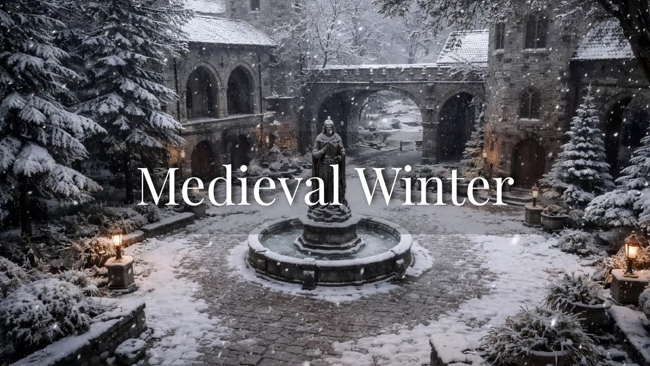 Medieval Winter Courtyard Ambience | 2 Hours Piano Music for Study, Focus & Relaxation