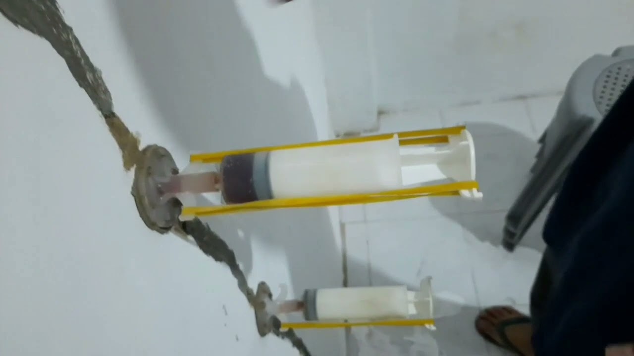 Proses dari awal sampai akhir langkah penyuntikan tembok retak dengan epoxy injeksi Sikadur