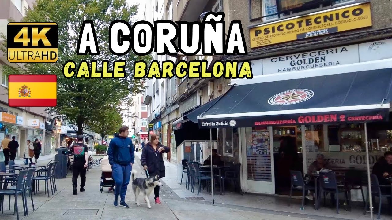 CAMINATA POR A CORUÑA. RECORRIENDO CALLE BARCELONA. WALKING TOUR 4K.